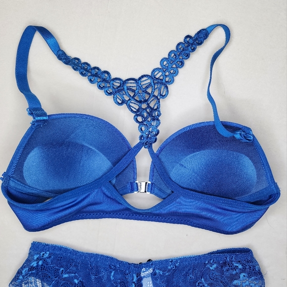Blue Lacy Matching Bra & Panty Set - S - Picture 2 of 6